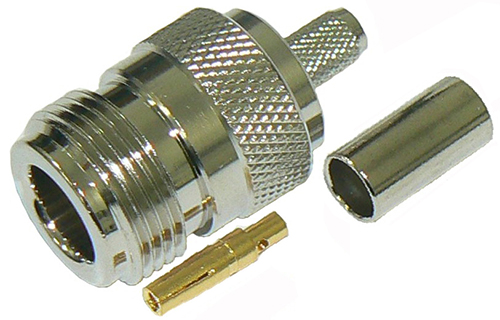 N-type female crimp connector for RG174A/U cable or RG316 cable, DC-11 GHz, 50 Ohms – nickel plated